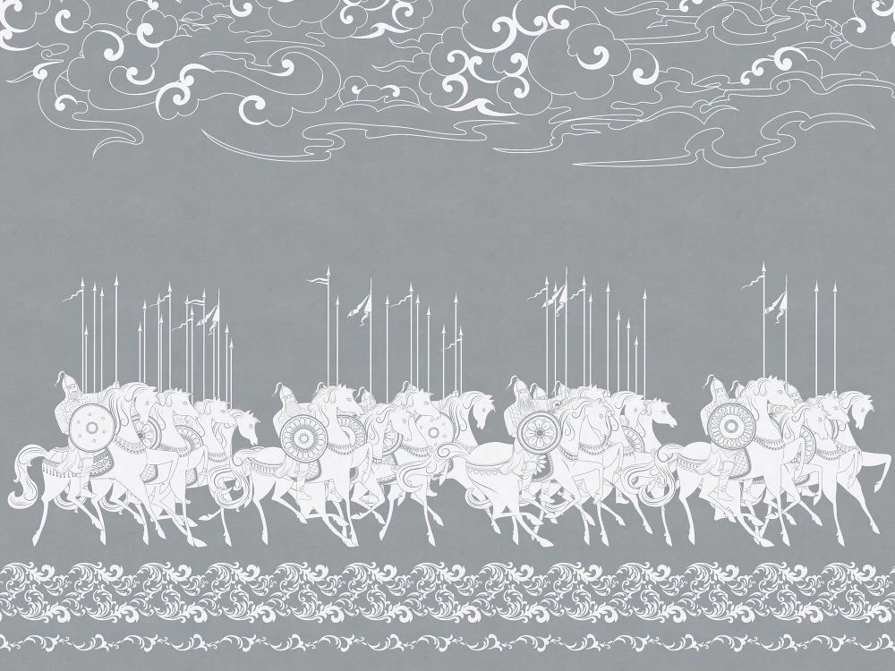 Фотообои и фрески на стену - в детскую комнату, всадники, воины, серая