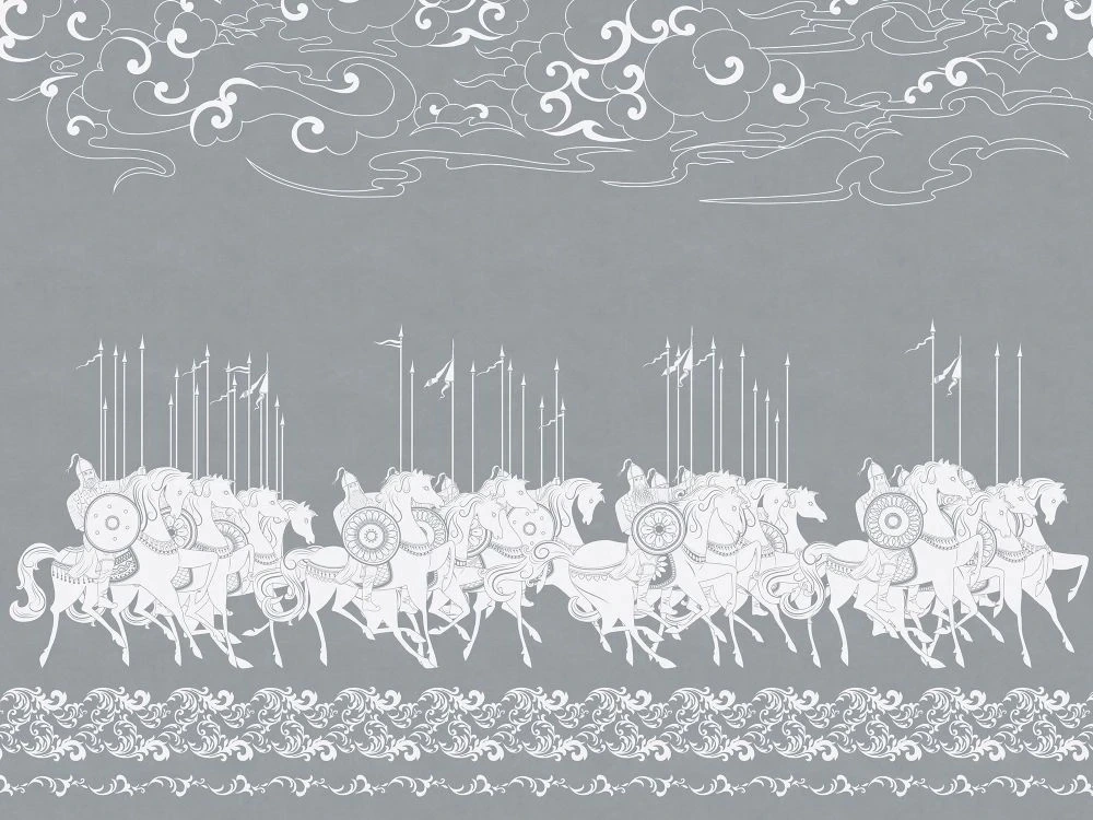 Фотообои и фрески на стену - в детскую комнату, всадники, воины, серая