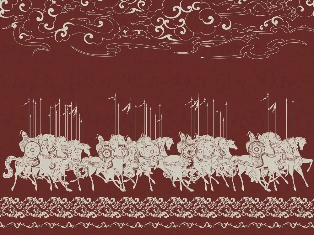 Фотообои и фрески на стену - в детскую комнату, всадники, воины, бордовая