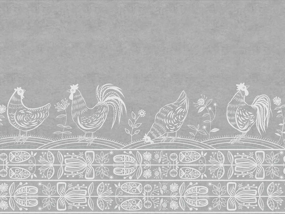 Фотообои и фрески на стену - в загородный дом, в детскую комнату, курочки, серая