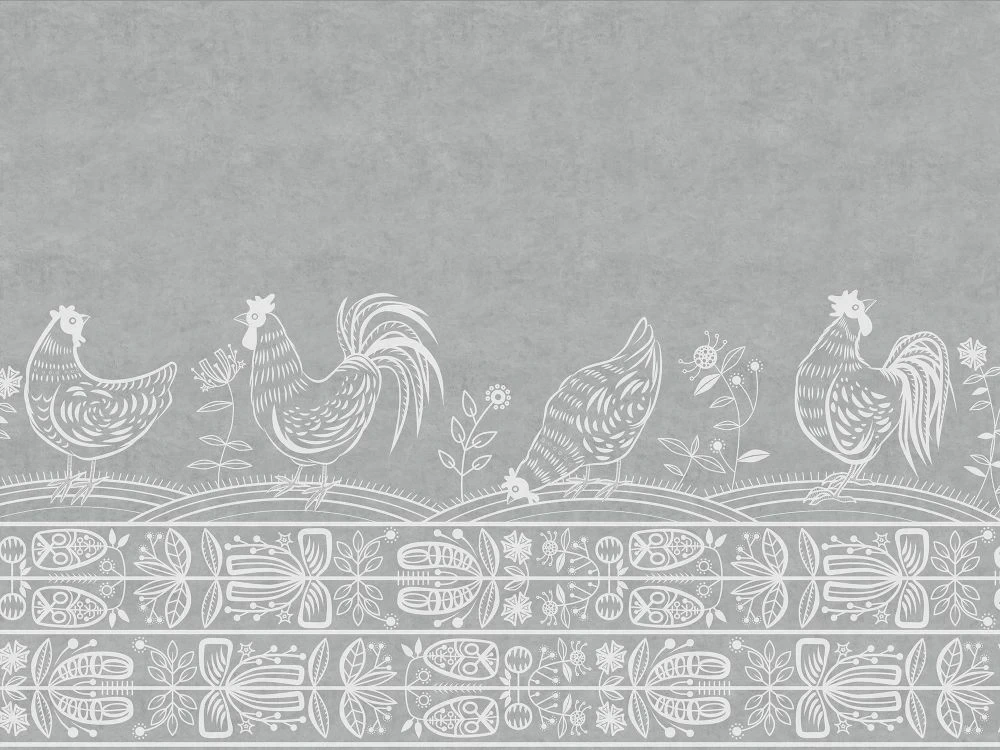Фотообои и фрески на стену - в загородный дом, в детскую комнату, курочки, серая