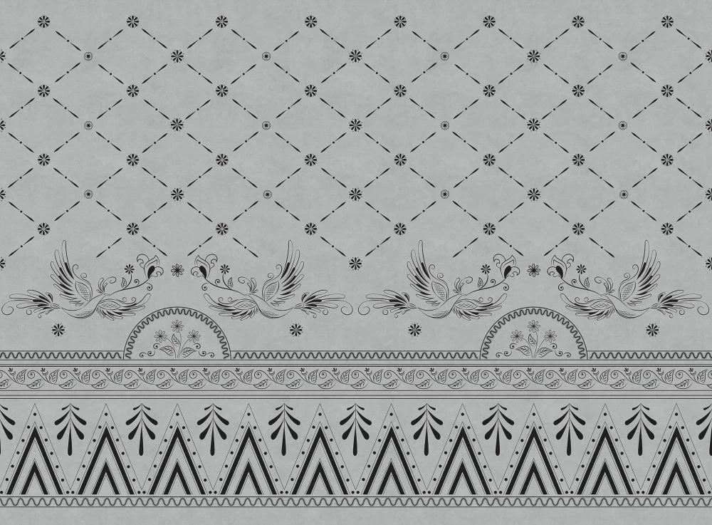 Фотообои и фрески на стену - в загородный дом, птицы, орнамент, серая