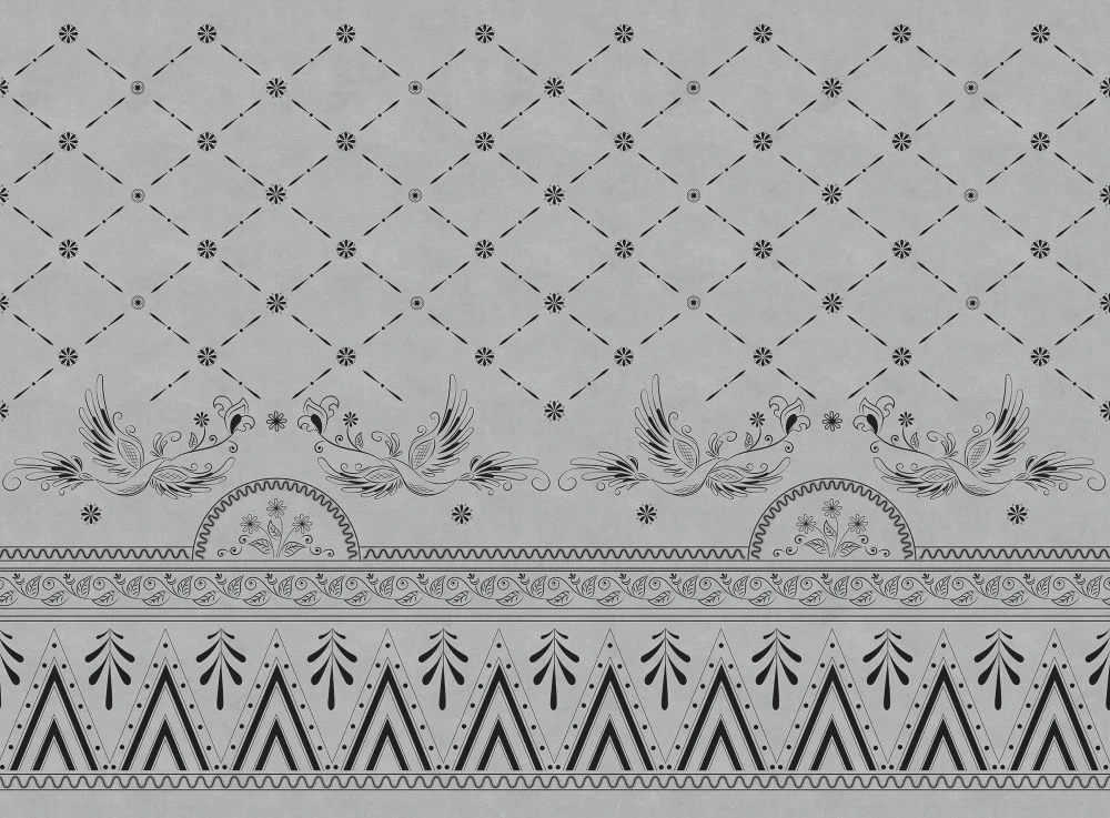 Фотообои и фрески на стену - в загородный дом, птицы, орнамент, серая