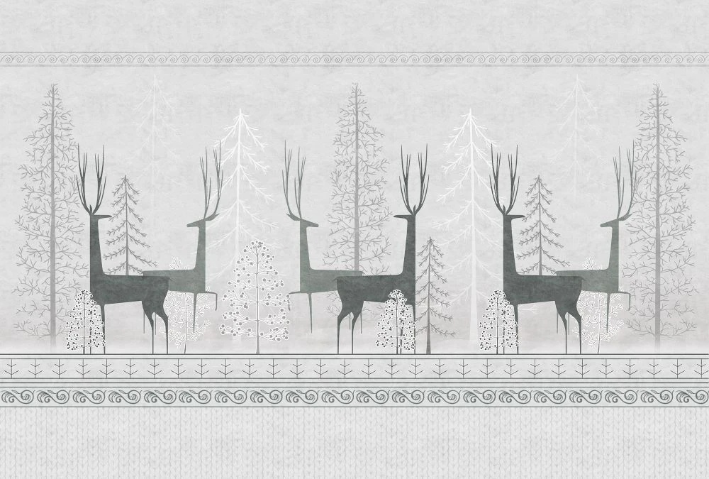 Фотообои и фрески на стену - в загородный дом, олени, черные, серо-бежевая