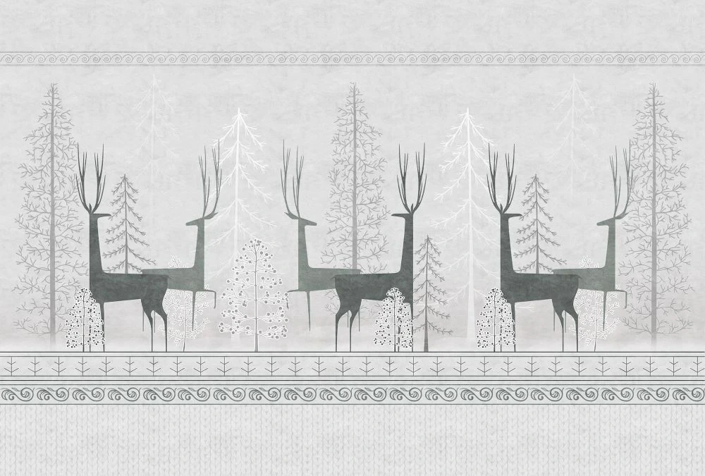 Фотообои и фрески на стену - в загородный дом, олени, черные, серо-бежевая