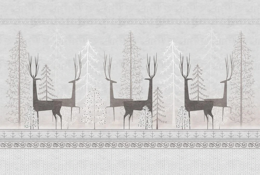 Фотообои и фрески на стену - в загородный дом, олени, бежевые