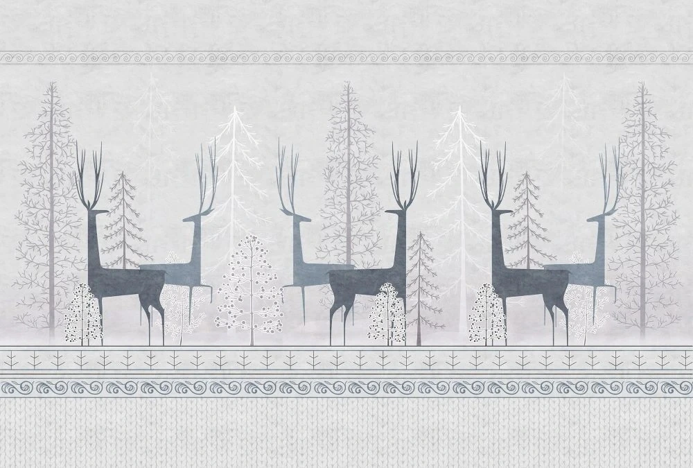Фотообои и фрески на стену - в загородный дом, олени, серо-бежевая, темно серые