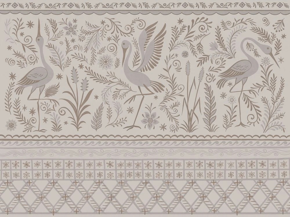 Фотообои и фрески на стену - в детскую комнату, в загородный дом, журавли, бежевые