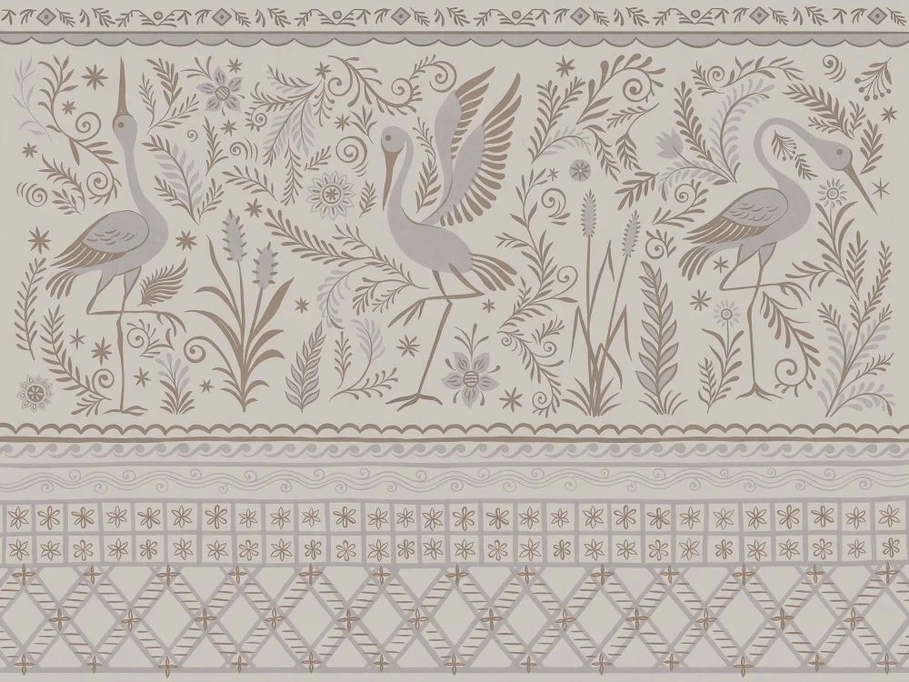 Фотообои и фрески на стену - в детскую комнату, в загородный дом, журавли, бежевые