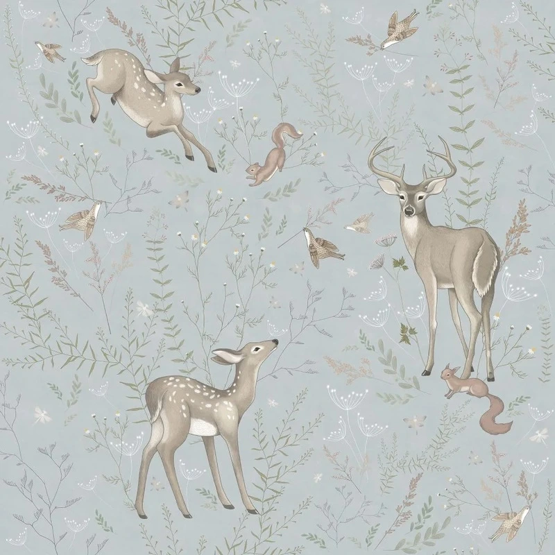 Фотообои и фрески на стену - в детскую комнату, оленята, на сером фоне