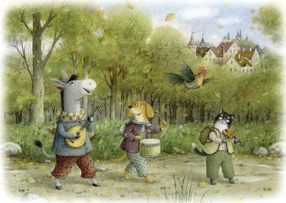 Фотообои и фрески на стену - в детскую комнату, бременские музыканты, зеленая