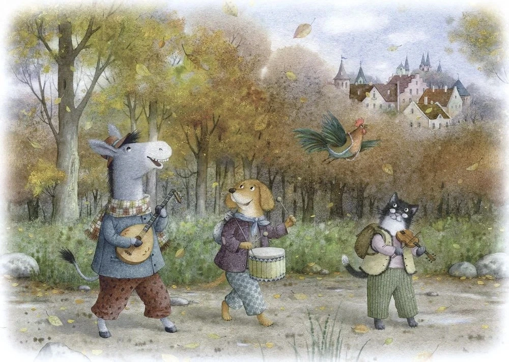 Фотообои и фрески на стену - в детскую комнату, бременские музыканты, коричневая