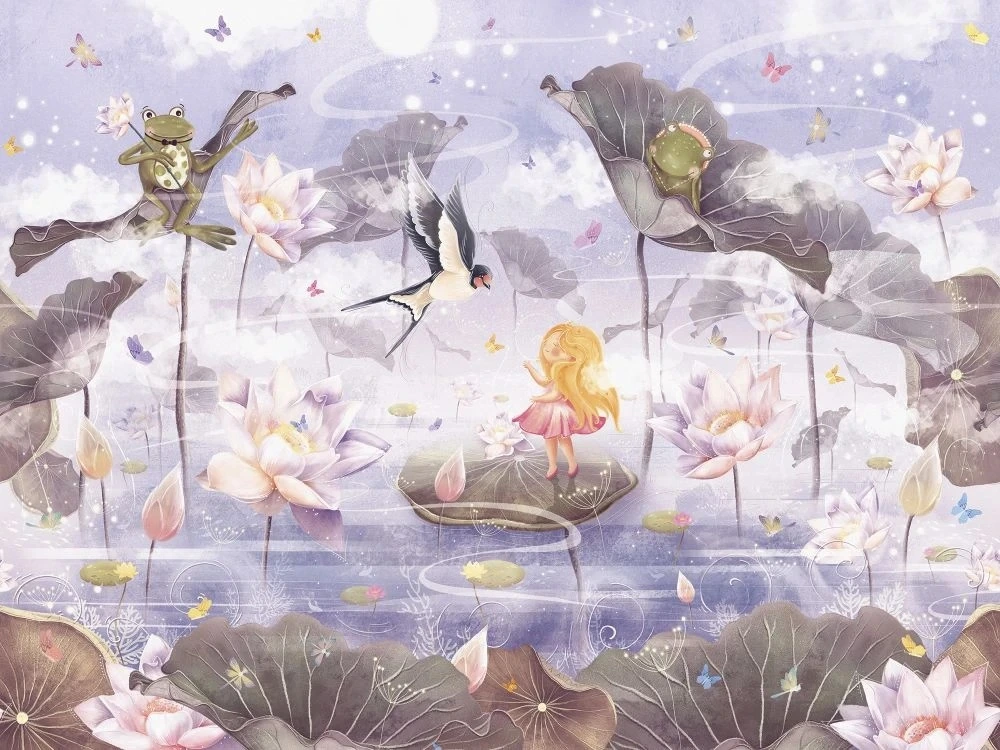 Фотообои и фрески на стену - в детскую комнату, дюймовочка, сиреневая