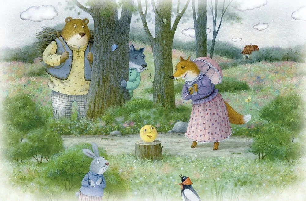 Фотообои и фрески на стену - в детскую комнату, колобок, зеленая