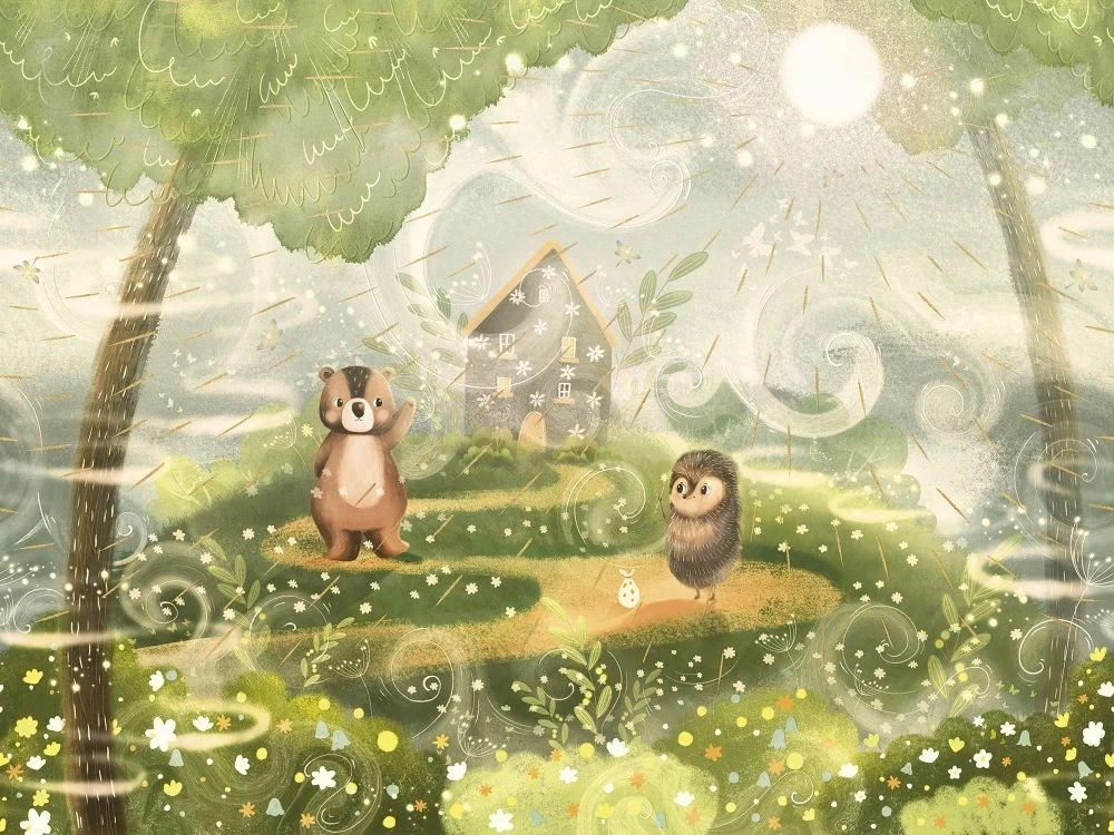 Фотообои и фрески на стену - в детскую комнату, ежик в тумане, зеленая