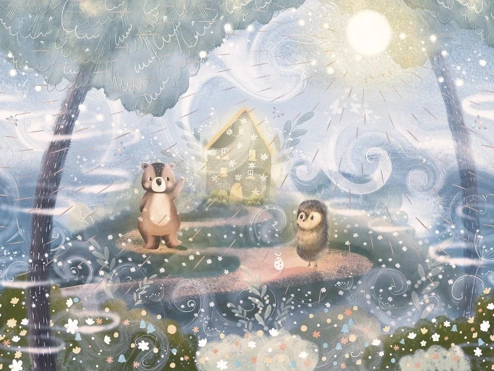 Фотообои и фрески на стену - в детскую комнату, ежик в тумане, голубая