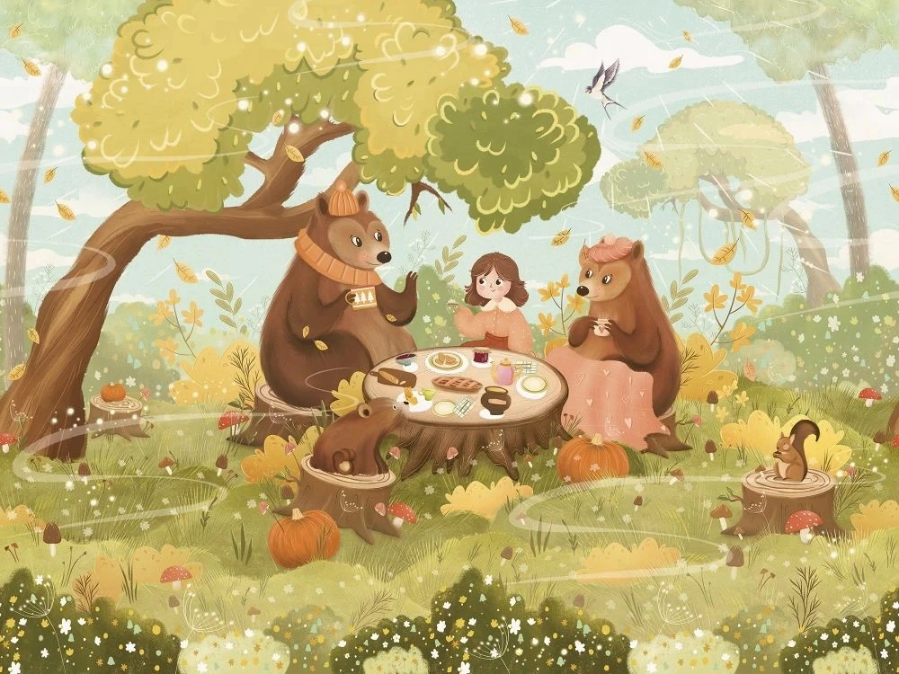 Фотообои и фрески на стену - в детскую комнату, маша и медведи