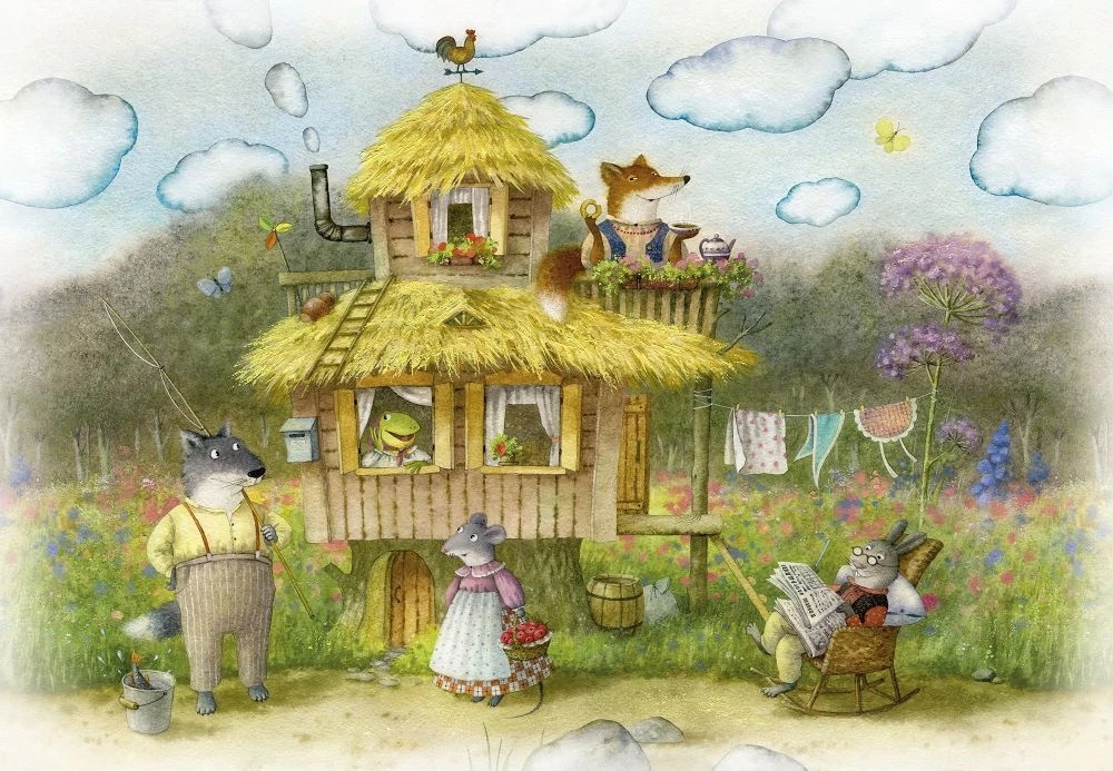 Фотообои и фрески на стену - в детскую комнату, теремок, зеленая