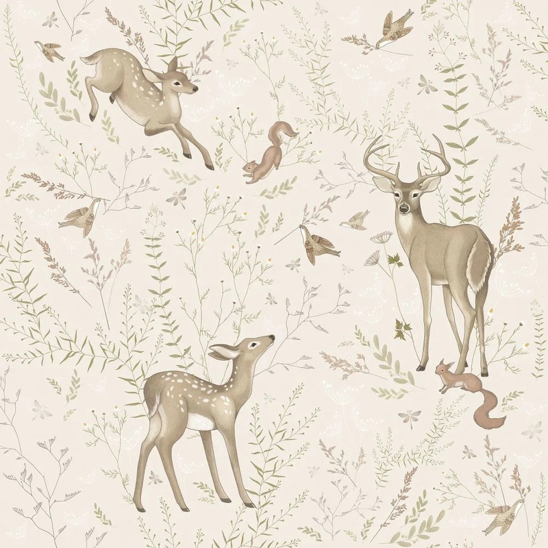 Фотообои и фрески на стену - в детскую комнату, бежевые, бежевая, олень, оленята