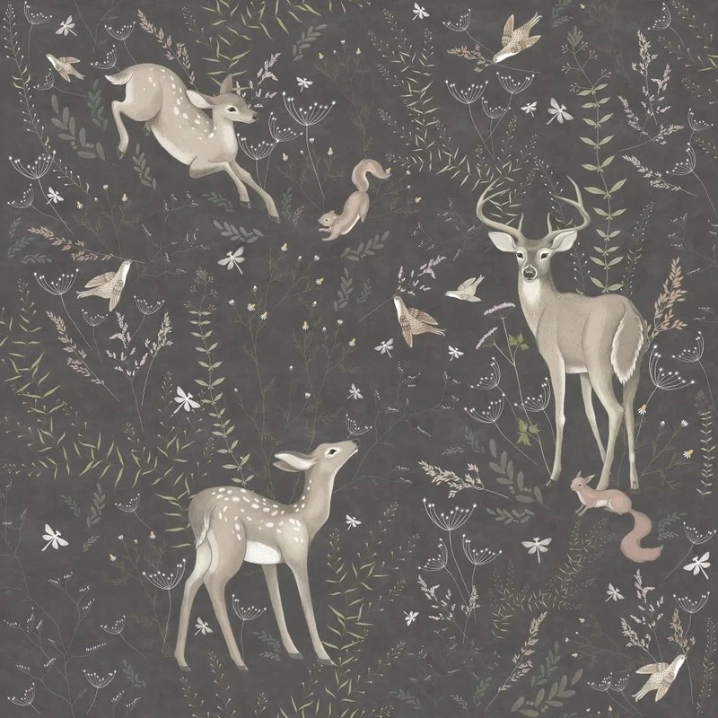 Фотообои на стену - в детскую комнату, на темном фоне, олень, оленята