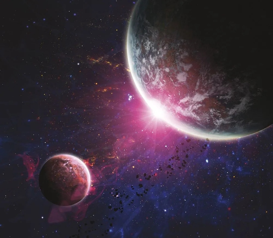 Фотообои и фрески на стену - в детскую комнату, космос, цвет фуксия