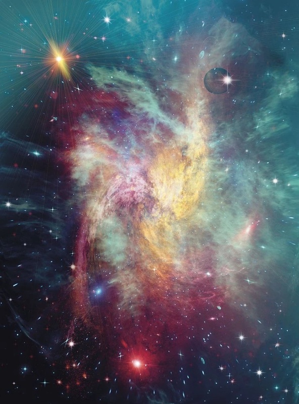 Фотообои на стену - в детскую комнату, космос, желто-красная, бирюзовая