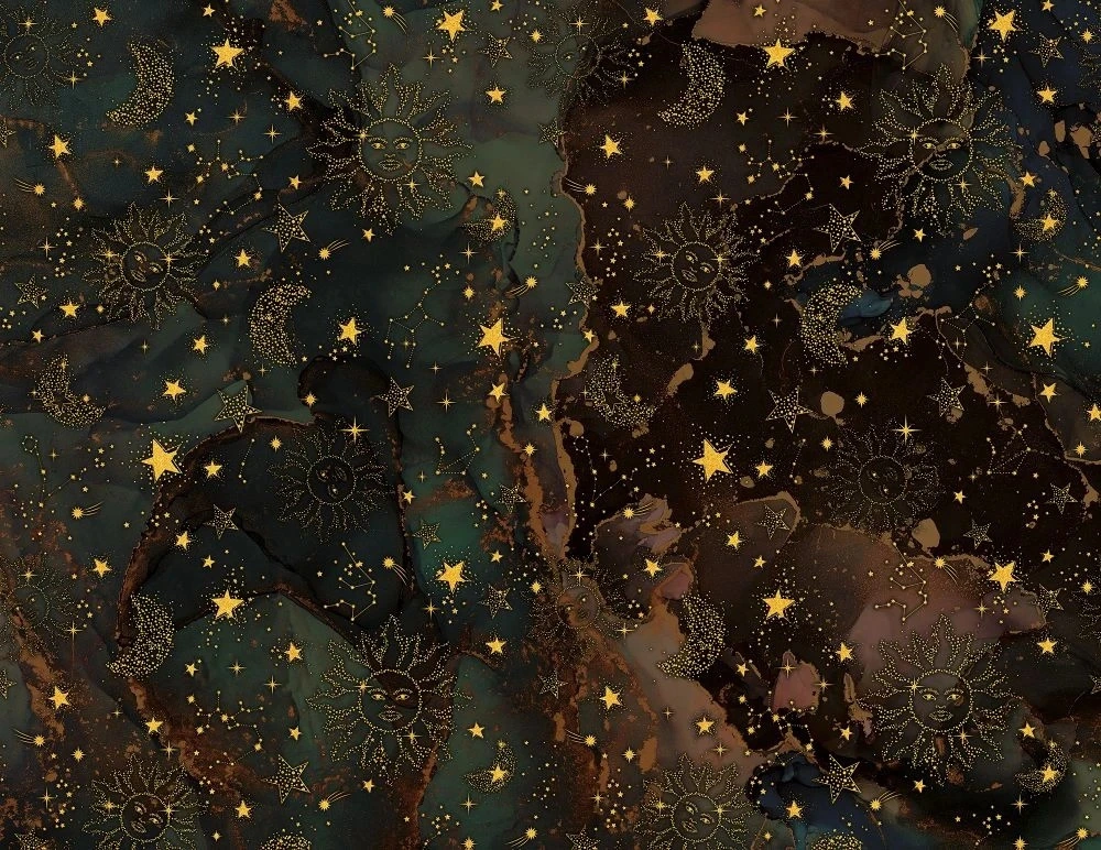 Фотообои на стену - в детскую комнату, космос, желтые звезды, темные