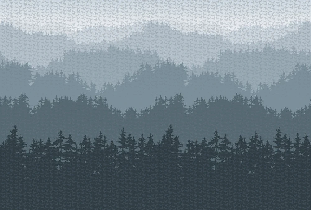 Фотообои и фрески на стену - пейзаж, лес, бирюзовые, в тумане