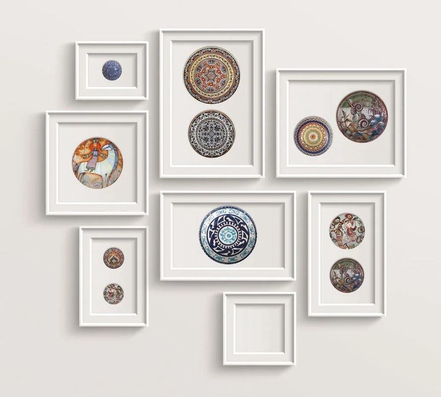 Фотообои и фрески на стену - лофт, рамки, тарелки, на белом фоне