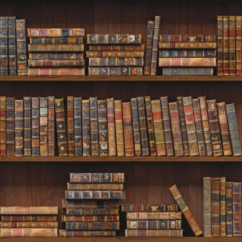 Фотообои на стену - лофт, полки книжные, коричневые