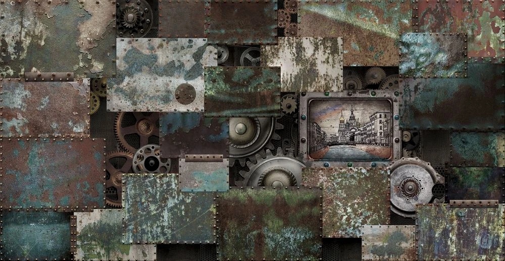 Фотообои на стену - лофт, стена, железо, ржавчина, бирюзовая