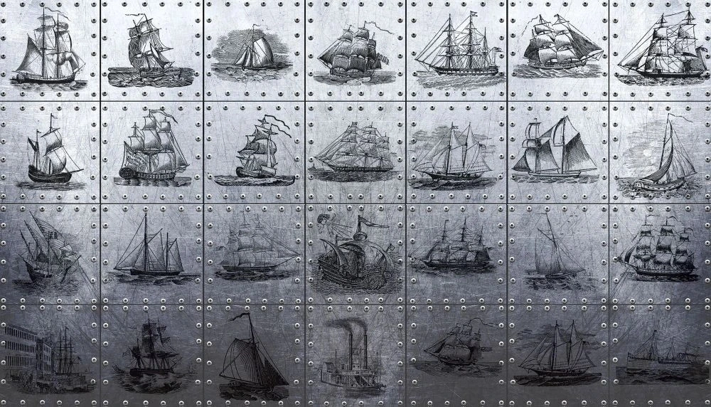 Фотообои и фрески на стену - лофт, железная стена, корабли