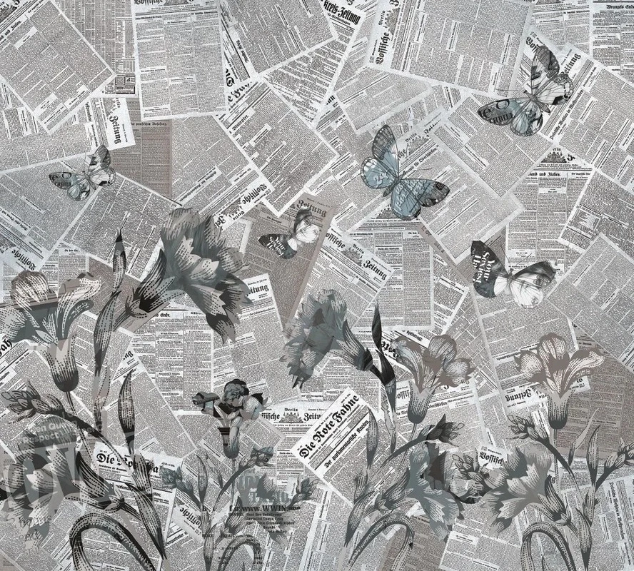 Фотообои на стену - лофт, газеты, васильки