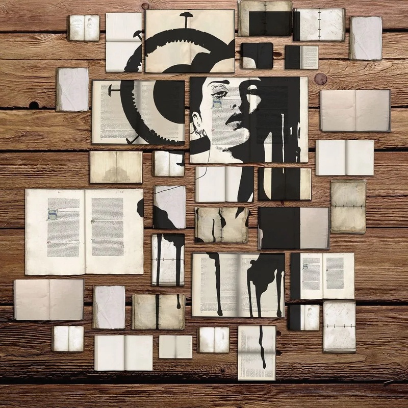 Фотообои и фрески на стену - лофт, девушка, книги, графика