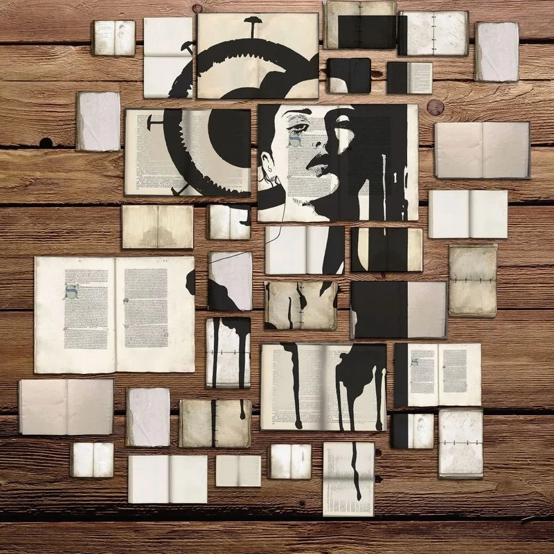 Фотообои на стену - лофт, девушка, книги, графика