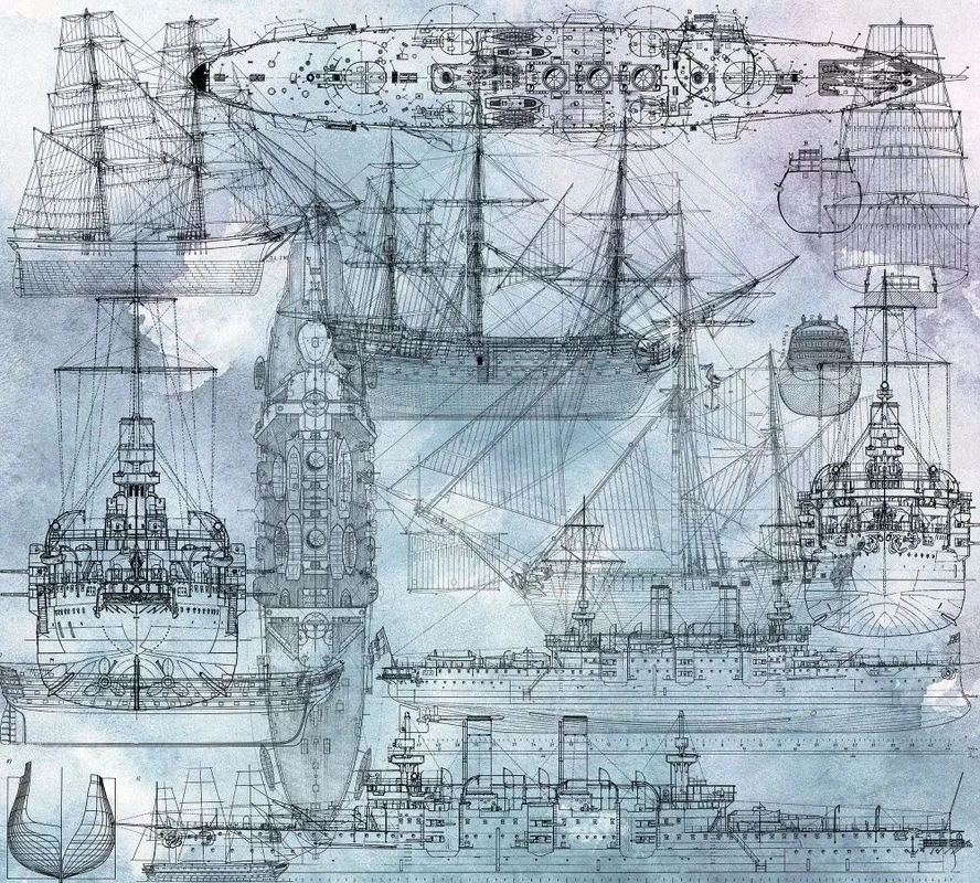 Фотообои и фрески на стену - лофт, голубая, графика, корабли