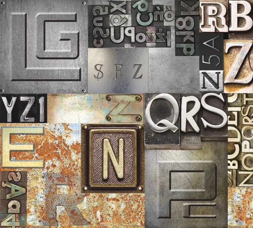 Фотообои и фрески на стену - лофт, желто-бежевая, буквы