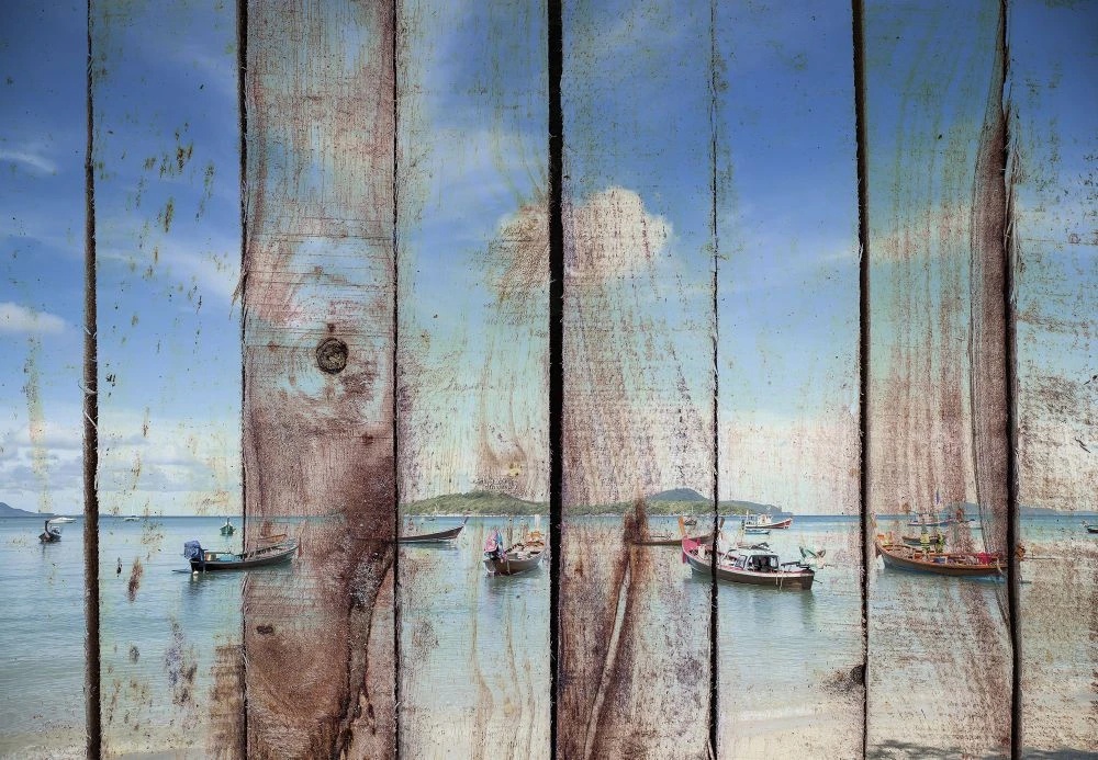 Фотообои и фрески на стену - лофт, доски, лодки, море