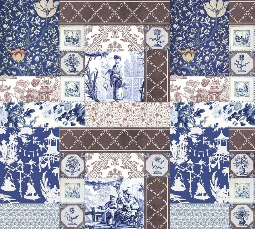 Фотообои и фрески на стену - лофт, коричнево-синяя, узор, гжель