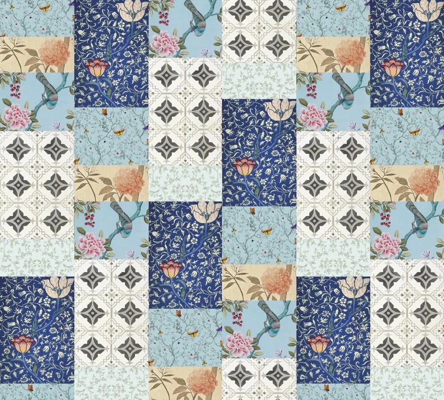 Фотообои на стену - лофт, лоскуты, сине-голубая