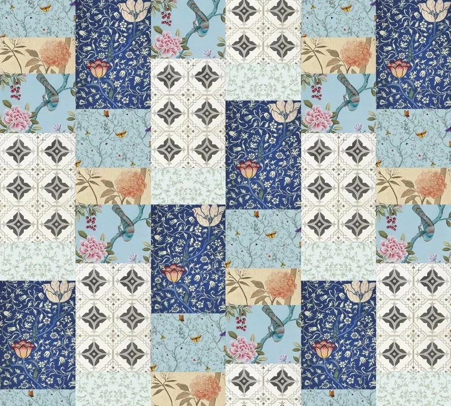 Фотообои на стену - лофт, лоскуты, сине-голубая