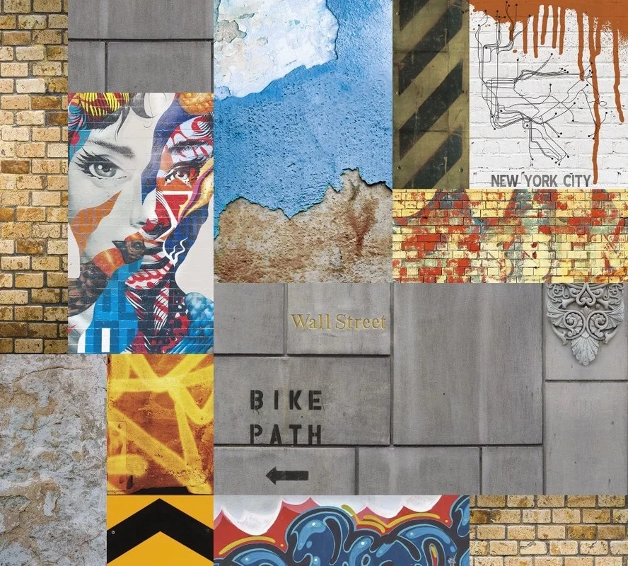 Фотообои на стену - лофт, лоскуты кирпичная стена, яркие