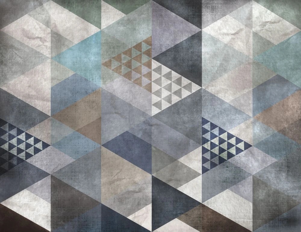 Фотообои и фрески на стену - лофт, треугольники, черно-серая, бирюзово-синяя