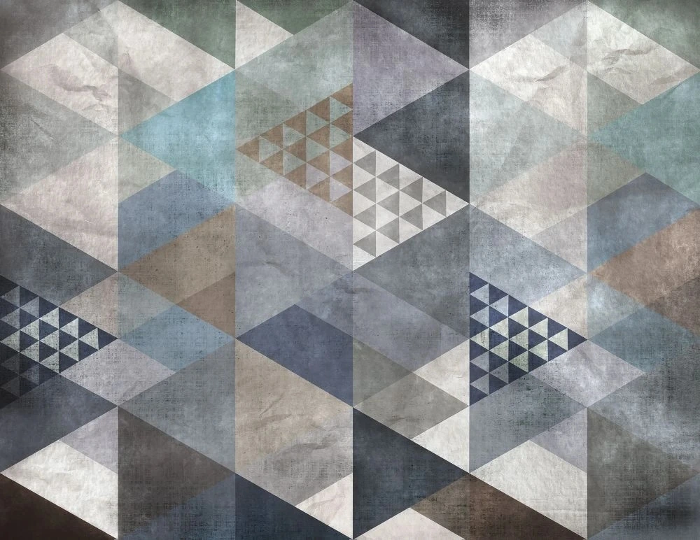 Фотообои на стену - лофт, треугольники, черно-серая, бирюзово-синяя