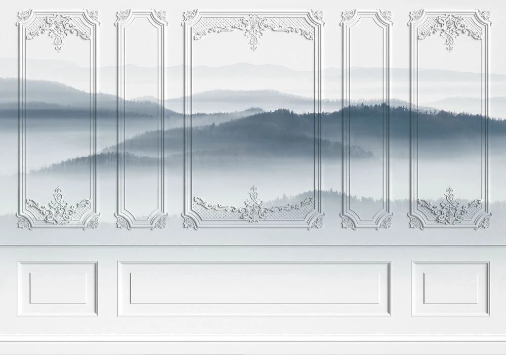 Фотообои и фрески на стену - лофт, горы, синий, черная, графика