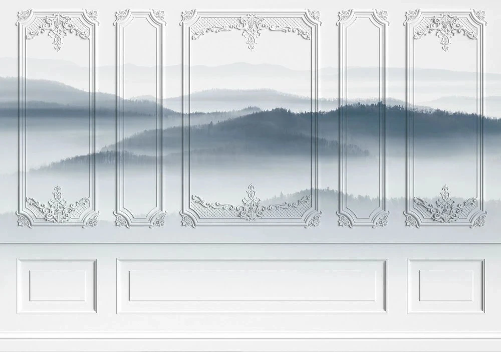 Фотообои и фрески на стену - лофт, горы, синий, черная, графика