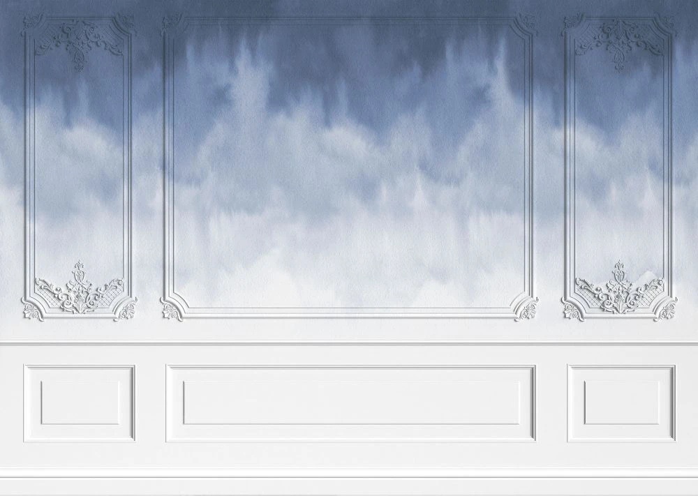 Фотообои на стену - лофт, флюид, градиент, бело-синяя, черная графика