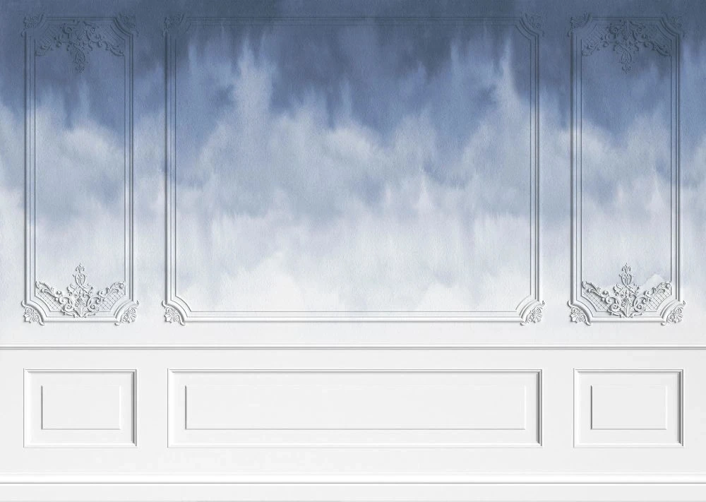 Фотообои на стену - лофт, флюид, градиент, бело-синяя, черная графика