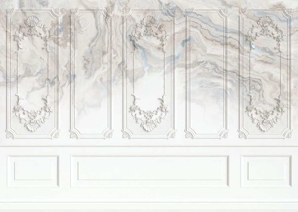 Фотообои и фрески на стену - лофт, под мрамор, белые, серая графика