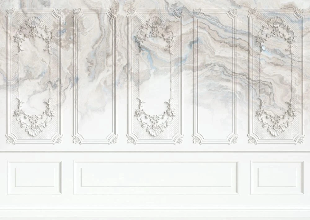 Фотообои на стену - лофт, под мрамор, белые, серая графика